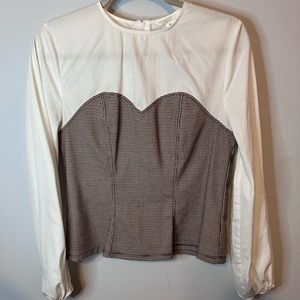 Forever 21 white and houndstooth fitted LS shirt size 10 zippered back